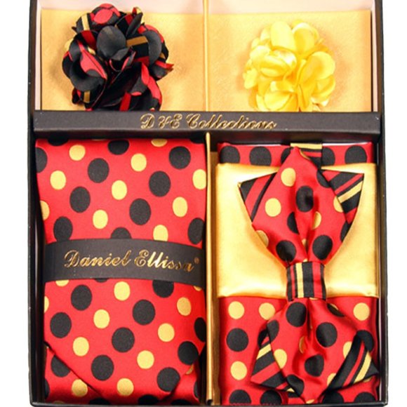 Daniel Ellissa Red Yellow Dot Bow & Neck Tie 6 Set
